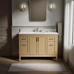 HadronE 48'' bathroom vanity cabinet with sink and quartz top - Light Oak - image 2