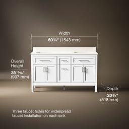 HadronE 60'' bathroom vanity cabinet with sinks and quartz top - White - image 3