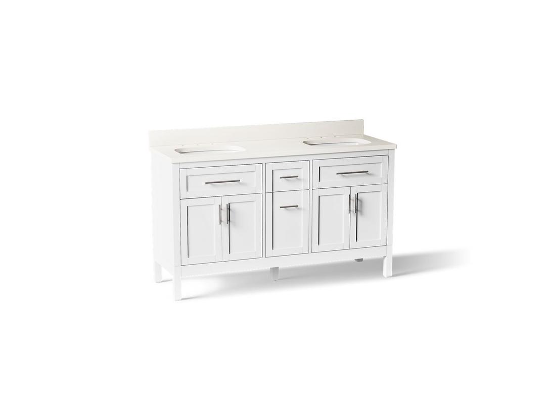 HadronE 60'' bathroom vanity cabinet with sinks and quartz top - White by Kohler