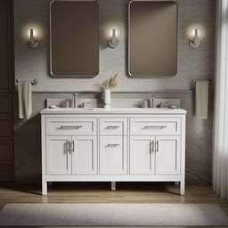HadronE 60'' bathroom vanity cabinet with sinks and quartz top - White - image 2