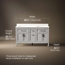 HadronE 60'' bathroom vanity cabinet with sinks and quartz top - Atmos Grey - image 3
