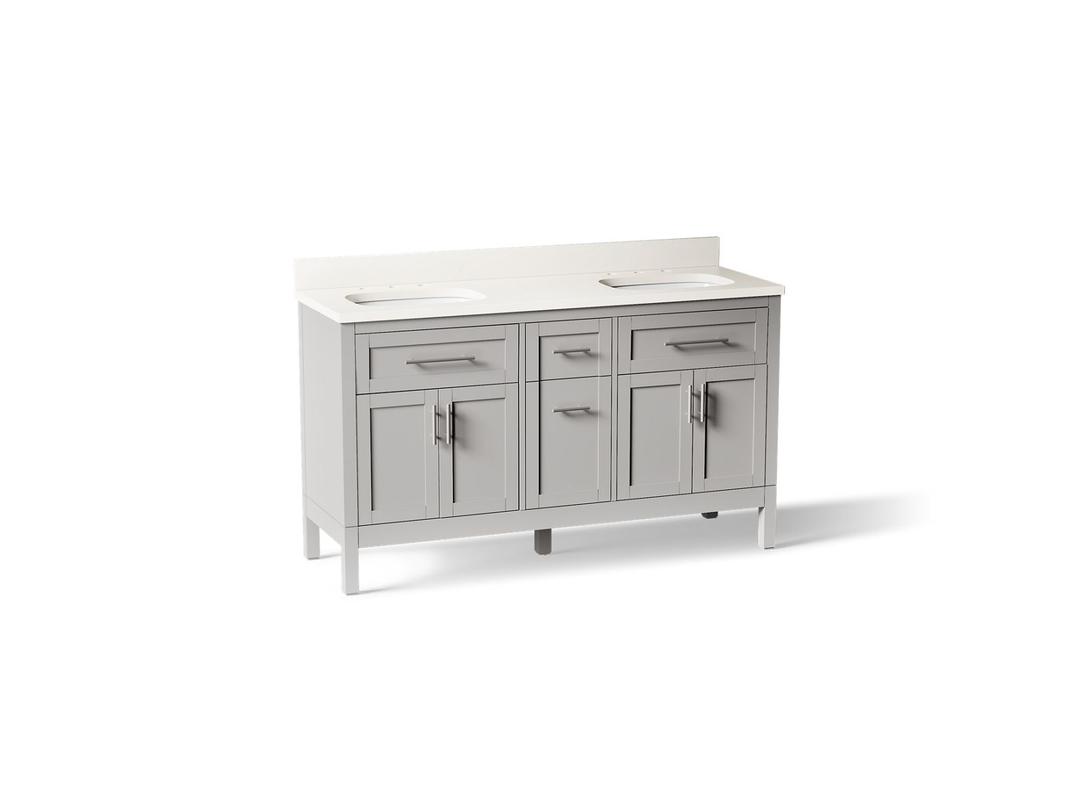 HadronE 60'' bathroom vanity cabinet with sinks and quartz top - Atmos Grey by Kohler