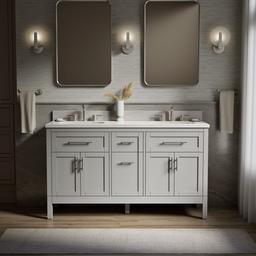 HadronE 60'' bathroom vanity cabinet with sinks and quartz top - Atmos Grey - image 2