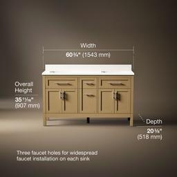 HadronE 60'' bathroom vanity cabinet with sinks and quartz top - Light Oak - image 3