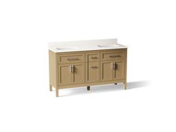 HadronE 60'' bathroom vanity cabinet with sinks and quartz top - Light Oak - image 1