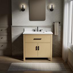 Kohler Kresla 36'' Bathroom Vanity Cabinet with Sink and Quartz Top - Light Oak - image 2
