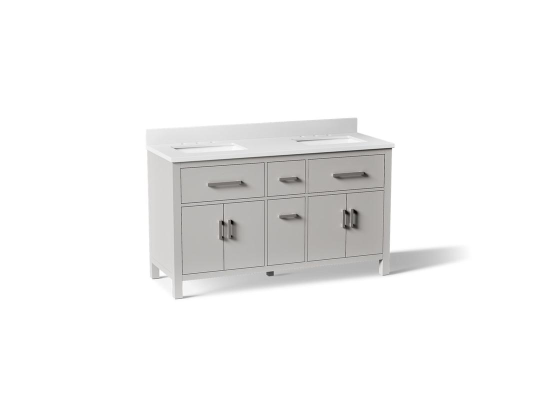 Kohler Kresla 60'' Bathroom Vanity Cabinet with Sinks and Quartz Top - Atmos Grey by Kohler