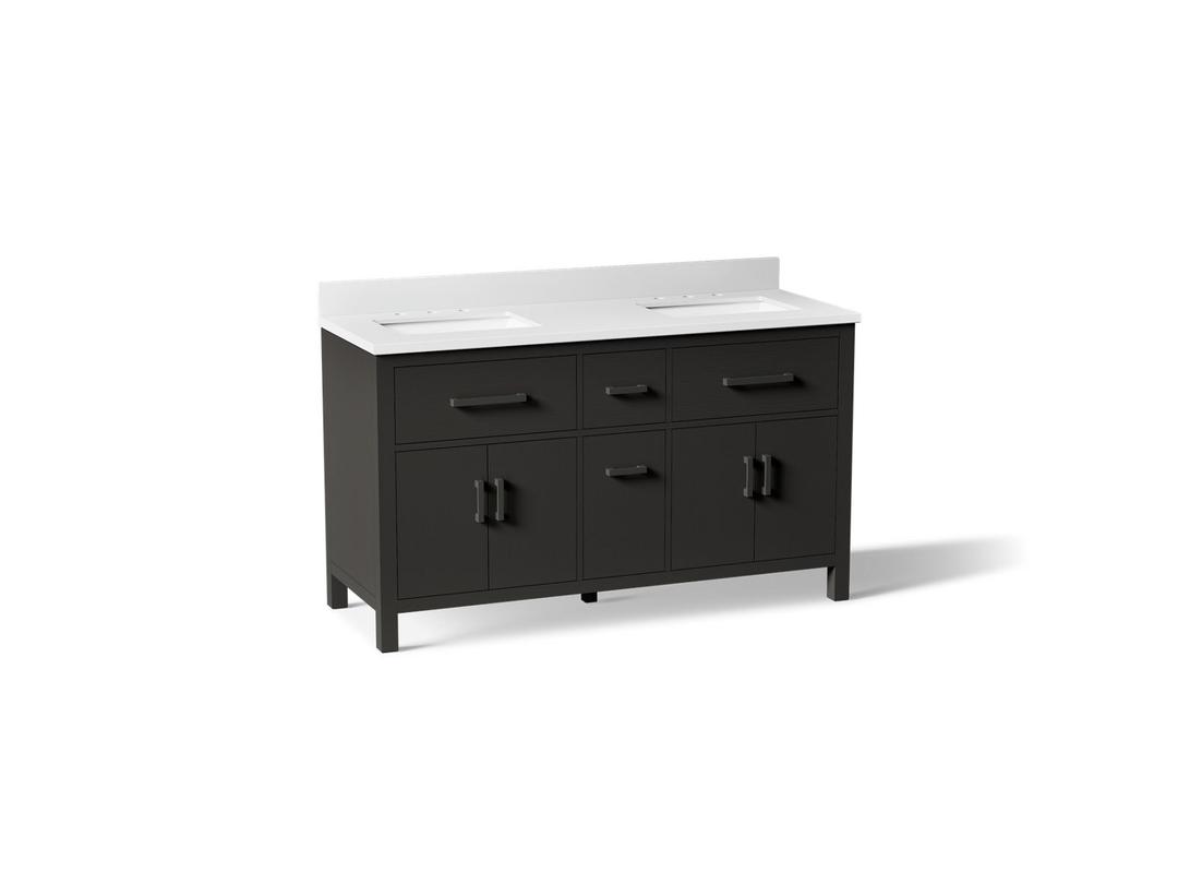Kohler Kresla 60'' Bathroom Vanity Cabinet with Sinks and Quartz Top - Carbon Oak by Kohler
