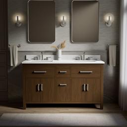Kohler Kresla 60'' Bathroom Vanity Cabinet with Sinks and Quartz Top - Draper Oak - image 2