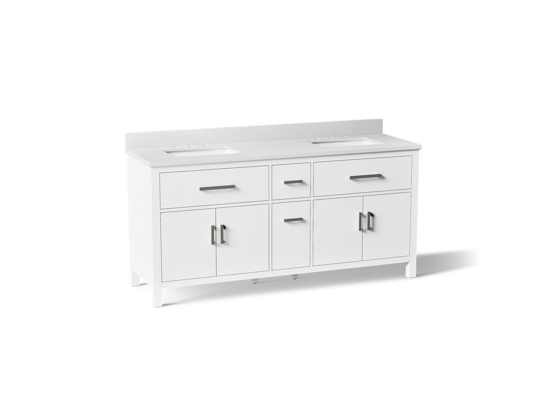 Kohler Kresla 72'' Bathroom Vanity Cabinet with Sinks and Quartz Top - White by Kohler