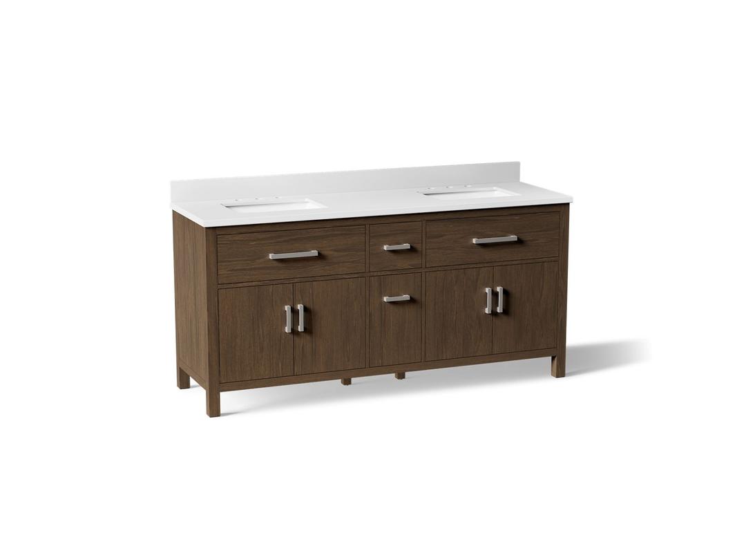 Kohler Kresla 72'' Bathroom Vanity Cabinet with Sinks and Quartz Top - Draper Oak by Kohler
