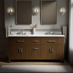 Kohler Kresla 72'' Bathroom Vanity Cabinet with Sinks and Quartz Top - Draper Oak - image 2