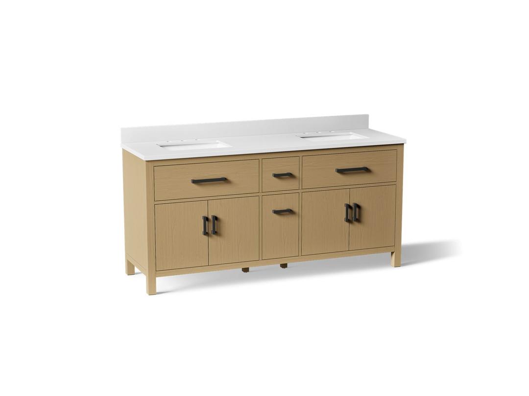 Kohler Kresla 72'' Bathroom Vanity Cabinet with Sinks and Quartz Top - Light Oak by Kohler