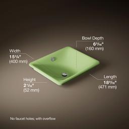 Kohler Iron Plains 18-1/2'' Rectangular Vessel Bathroom Sink - Fresh Green Exterior with Fresh... - image 3