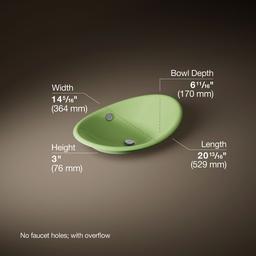 Kohler Iron Plains 20-3/4'' Oval Vessel Bathroom Sink - Fresh Green Exterior with Fresh Green... - image 3