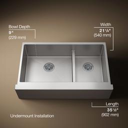 Kohler Strive Farmhouse Sink | 35-1/2 Inch | Smart Divide Double Bowl - Stainless Steel - image 3