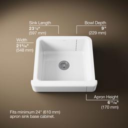 Kohler Whitehaven Farmhouse Sink | 23-1/2 Inch | Single Bowl | Short Apron - White - image 3