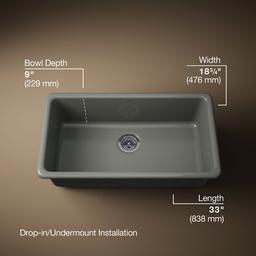Kohler Iron/tones 33'' Top-/undermount Single-bowl Kitchen Sink - Thunder Grey - image 3