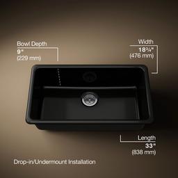 Kohler Iron/tones 33'' Top-/undermount Single-bowl Kitchen Sink - Black - image 3