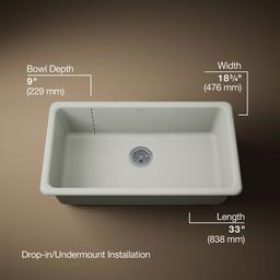 Kohler Iron/tones 33'' Top-/undermount Single-bowl Kitchen Sink - Sea Salt - image 3