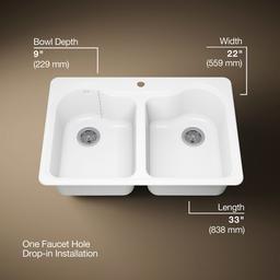 Hartland 33'' top-mount double-bowl kitchen sink - White - image 3