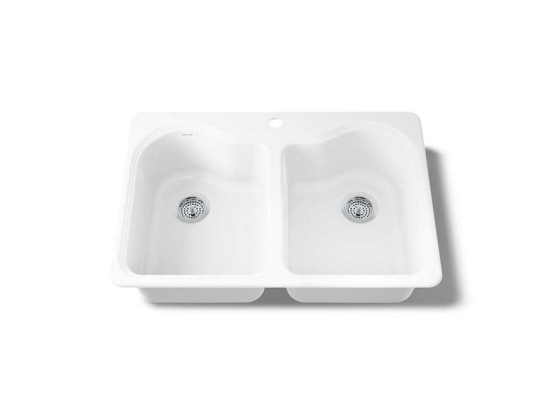 Hartland 33'' top-mount double-bowl kitchen sink - White by Kohler