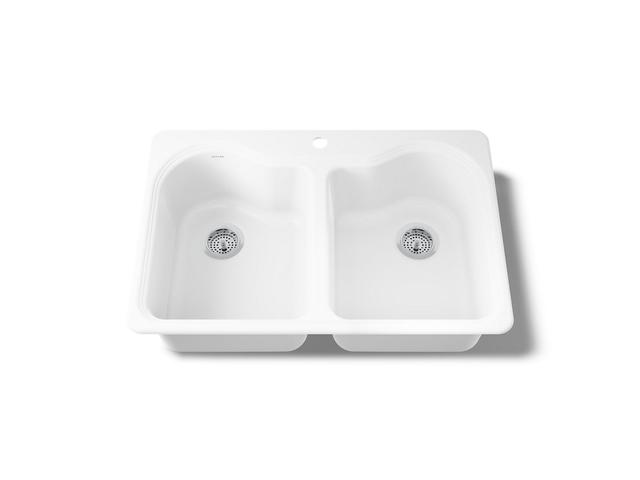 Hartland 33'' top-mount double-bowl kitchen sink - Biscuit