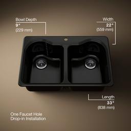 Hartland 33'' top-mount double-bowl kitchen sink - Black - image 3