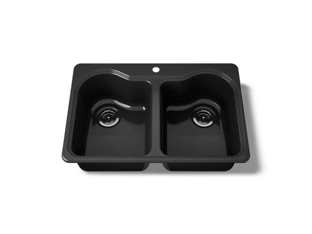 Hartland 33'' top-mount double-bowl kitchen sink - Black by Kohler