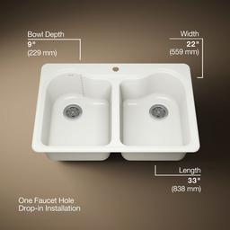 Hartland 33'' top-mount double-bowl kitchen sink - Biscuit - image 3