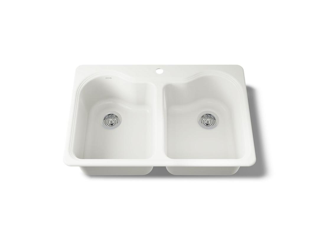 Hartland 33'' top-mount double-bowl kitchen sink - Biscuit by Kohler