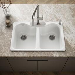 Hartland 33'' top-mount double-bowl kitchen sink - White - image 2