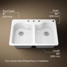 Hartland 33'' top-mount double-bowl kitchen sink - White - image 3