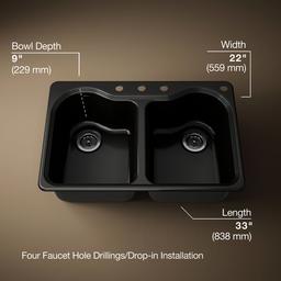 Hartland 33'' top-mount double-bowl kitchen sink - Black - image 3