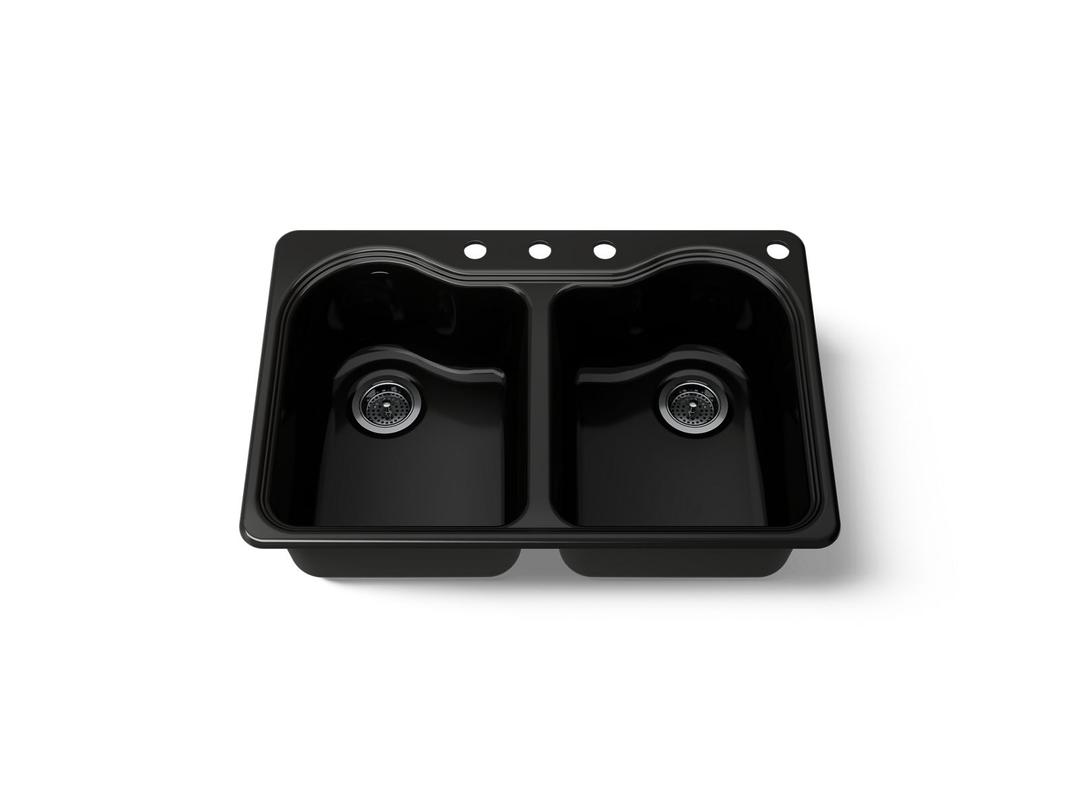 Hartland 33'' top-mount double-bowl kitchen sink - Black by Kohler
