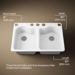 Hartland 33'' undermount double-bowl kitchen sink - White - image 3
