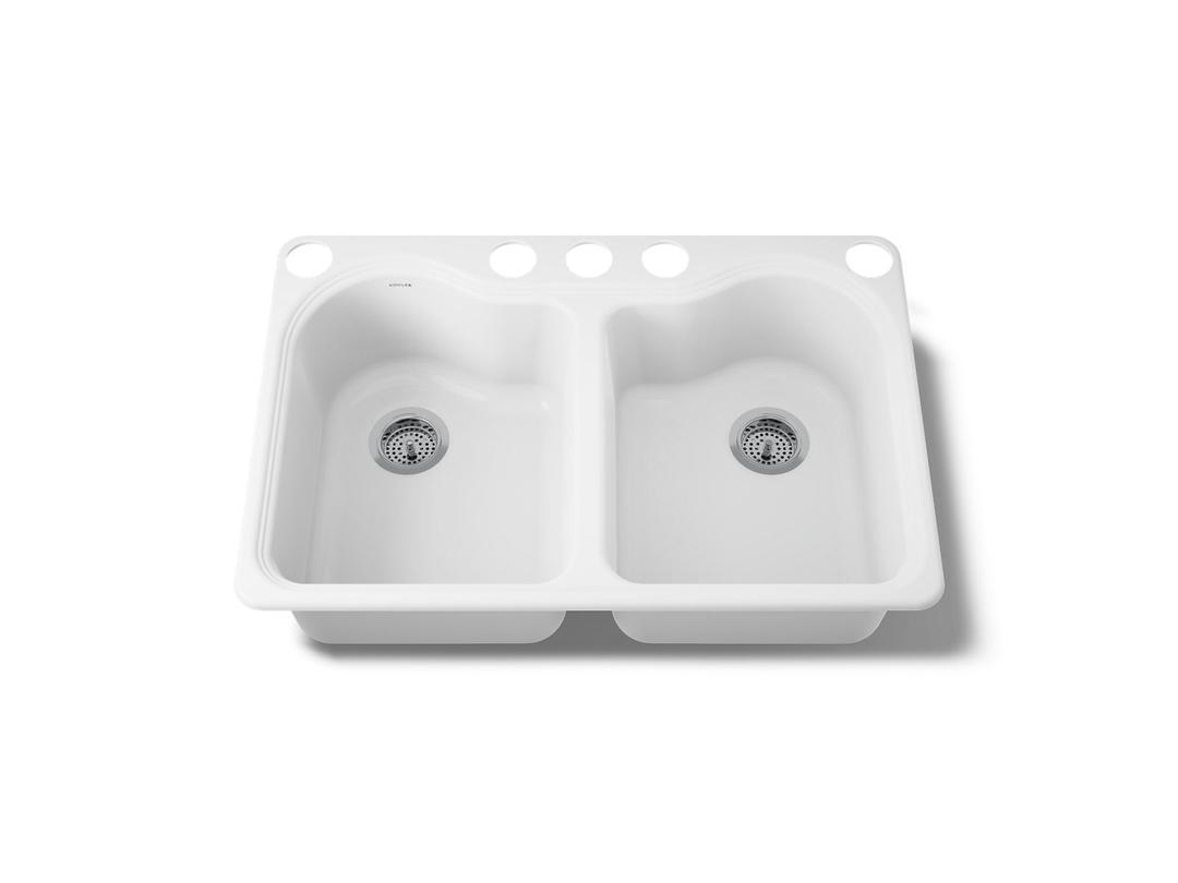 Hartland 33'' undermount double-bowl kitchen sink - White by Kohler