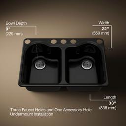 Hartland 33'' undermount double-bowl kitchen sink - Black - image 3