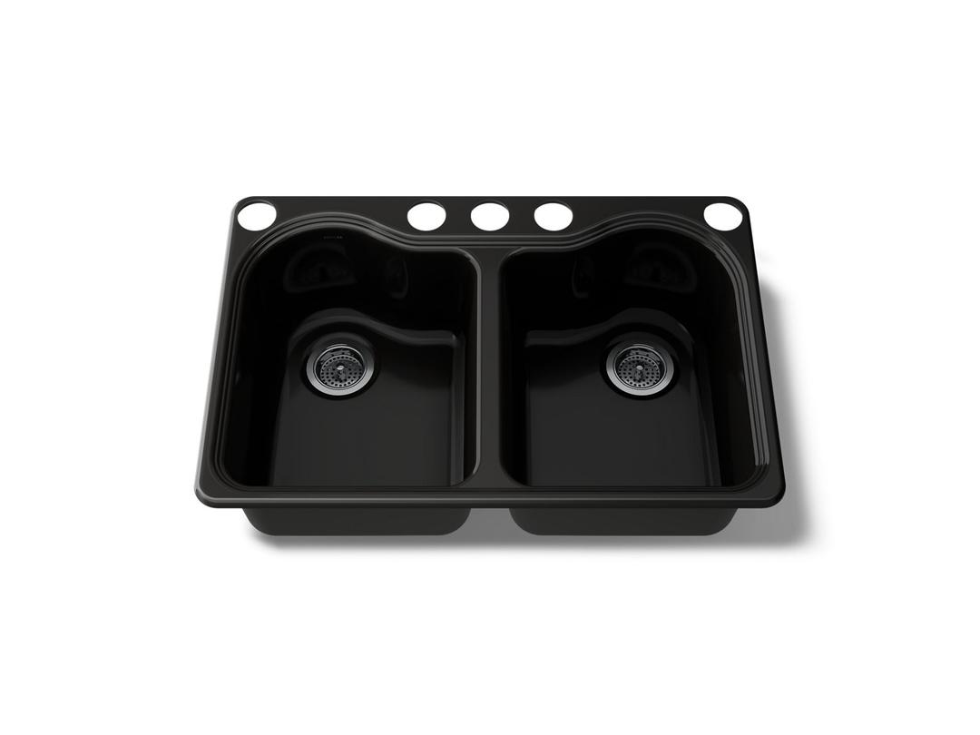 Hartland 33'' undermount double-bowl kitchen sink - Black by Kohler