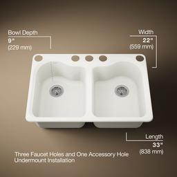 Hartland 33'' undermount double-bowl kitchen sink - Biscuit - image 3