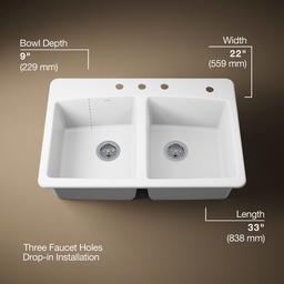 BrookfieldE 33'' top-mount double-bowl kitchen sink - image 3