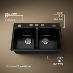 BrookfieldE 33'' undermount double-bowl kitchen sink - image 3