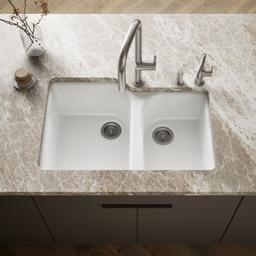 Executive ChefE 33'' undermount double-bowl kitchen sink - White - image 2