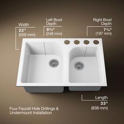 Executive ChefE 33'' undermount double-bowl kitchen sink - White - image 3