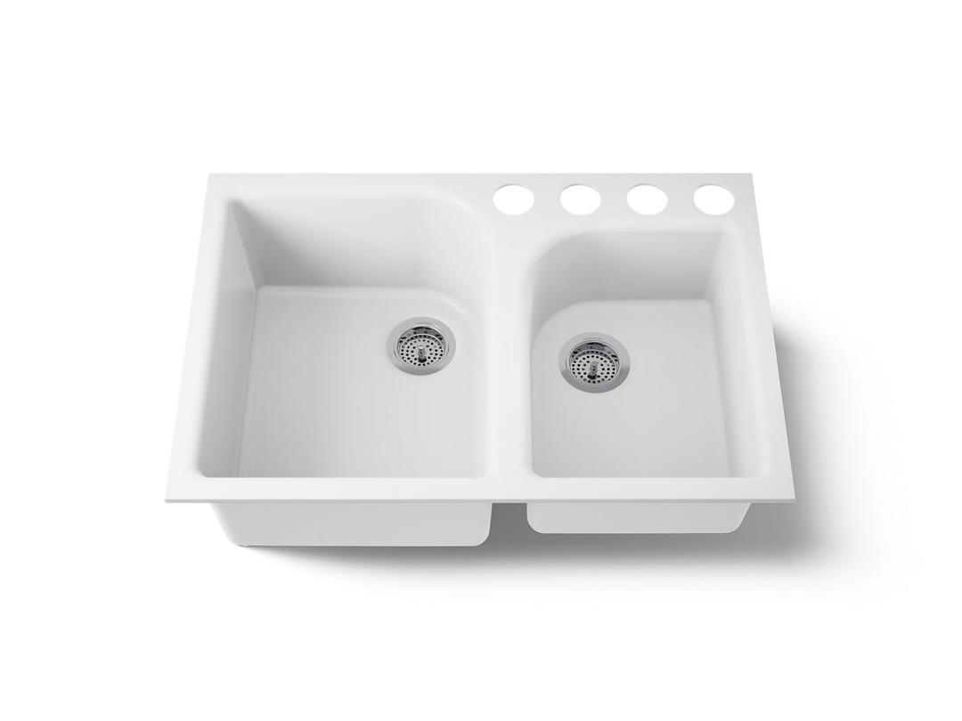 Executive ChefE 33'' undermount double-bowl kitchen sink - White by Kohler