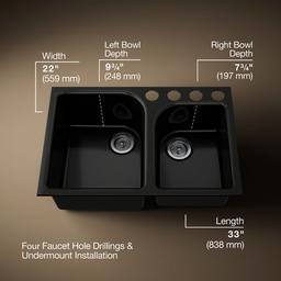 Executive ChefE 33'' undermount double-bowl kitchen sink - Black - image 3