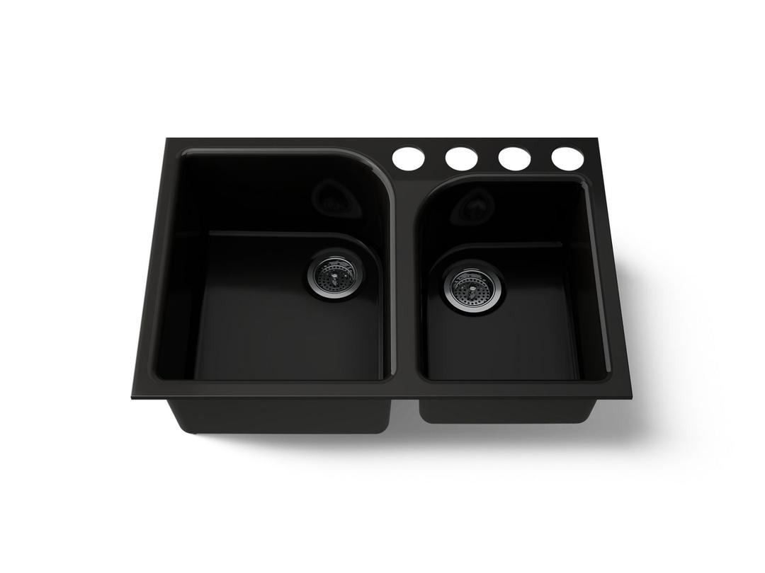 Executive ChefE 33'' undermount double-bowl kitchen sink - Black by Kohler