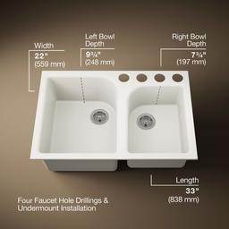 Executive ChefE 33'' undermount double-bowl kitchen sink - Biscuit - image 3
