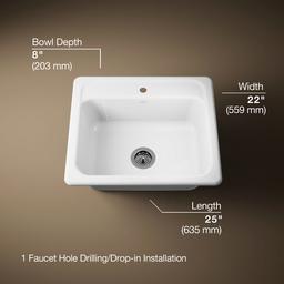 Kohler Mayfielde 25'' Top-mount Single-bowl Kitchen Sink - White - image 3