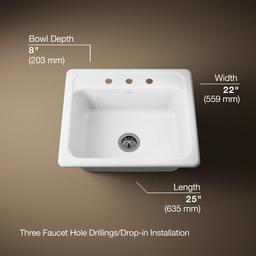 Kohler Mayfielde 25'' Top-mount Single-bowl Kitchen Sink - White - image 3